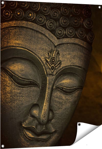 Gards Tuinposter Boeddha Beeld met Wierook - 80x100 cm - Tuindoek - Tuindecoratie - Wanddecoratie buiten - Tuinschilderij
