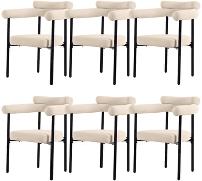 Gotagee 6 eetkamerstoelen, moderne en eenvoudige eetkamerstoelen van suède stof, ringstoelen, geschikt voor eetkamers, woonkamers en studeerkamers, crèmekleurig