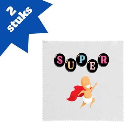Akyol - super baby met cape brillendoekjes - Baby - super baby - verjaardag - geboorte - baby shower - cadeau - kado - geschenk - gift - 17,8 bij 17,8 cm - 2 stuks