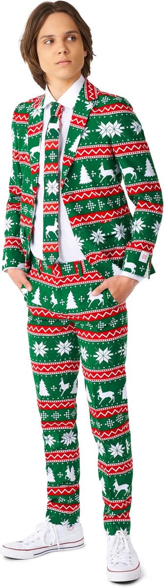 OppoSuits Festive Green - Tiener Kerstpak - Kerst Outfit - Jongens - Kerst - Groen - Maat EU 134/140