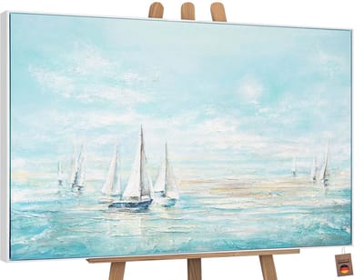 Canvas schilderij landschapsformaat handgeschilderd zeeblauw zee blauw – YS-Art Gallery – Luxe wanddecoratie voor woonkamer – Modern schilderij voor slaapkamer en hal
