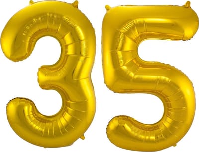 Ballon Cijfer 35 Jaar Goud Helium Ballonnen Verjaardag Versiering Cijfer Ballon Feest Versiering Met Rietje - 86Cm