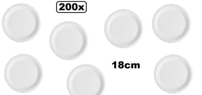 200x Kartonnen borden wit 1 vaks 18cm - carnaval diner eten festival gebak bbq thema feest