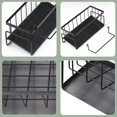 Multifunctionele Keuken- en Badkamer Organiser met Afvoerbak, 23 x 11 x 9 cm, Grijs, Handdoekhaak, Vaatwasserbestendig, Ruimtebesparend en Praktisch voor Keukenopslag