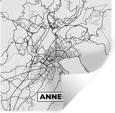 Muurstickers - Sticker Folie - Frankrijk - Annecy - Stadskaart - Plattegrond - Kaart - 100x100 cm - Plakfolie - Muurstickers Kinderkamer - Zelfklevend Behang XXL - Zelfklevend behangpapier - Stickerfolie