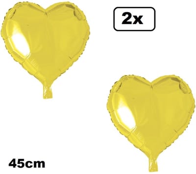 2x Folieballon Hart geel (45 cm) - trouwen huwelijk bruid hartjes ballon feest festival liefde white