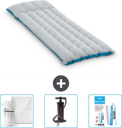 Intex Campingmat - 1-Persoons - 67 x 184 x 17 cm - Blauw - Inclusief Hoeslaken - Pomp en Reparatieset