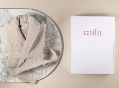 Casilin - Badjas Cadeau voor Hem en Haar in Luxe Geschenkdoos - Voor dames en heren - Maat S - Fleece & Katoen - Absorberend - Beige