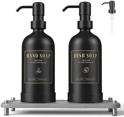 PromoHome Zeepdispenser Set - 2 Stuks Glazen Flessen met Anti-Lek Pomp voor Badkamer en Keuken