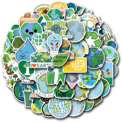 Winkrs | 55 Milieu Stickers | Earth day, natuur, de aarde, enviroment, klimaat, duurzaamheid, recyclen - Stickers voor drinkbeker, laptop, muur, kast etc.