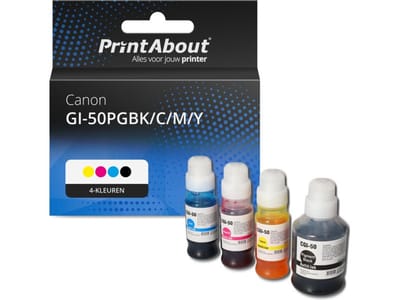 PrintAbout huismerk Inktcartridge GI-50PGBK/C/M/Y 4-kleuren Multipack Hoge capaciteit Geschikt voor Canon