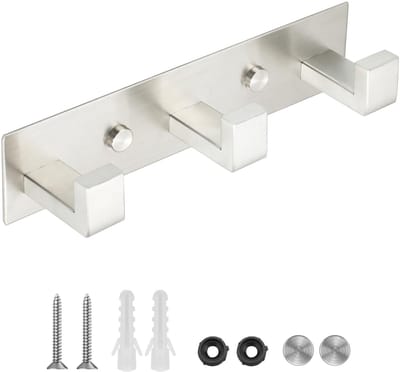 Dailygoods - Mooche Heavy Duty haak kledingrek SUS304 roestvrij stalen kapstokhaak, 24 cm haken voor hangende wandhaak, ideaal voor badkamer, slaapkamer (geborsteld, 3 haken)
