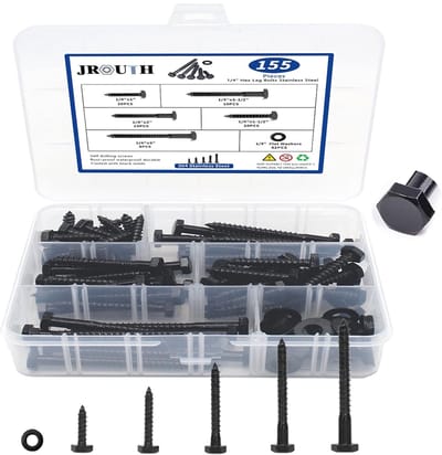 Hex Bouten Set - Houtschroeven - Houtverbindingen Maken - Roestvrij Staal - 155 Stuks - Zwart