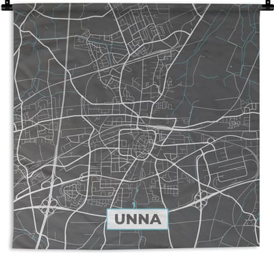 Wandkleed - Wanddoek - Stadskaart – Plattegrond – Duitsland – Blauw – Unna – Kaart - 180x180 cm - Wandtapijt