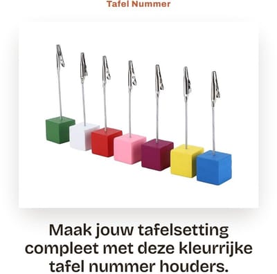 Dailygoods- Tafelnummer Houder 7 Stuks - Houten Fotohouder - Clip-Houder - Kleurrijke Basis - Hoogwaardig IJzer - Stabiel Ontwerp