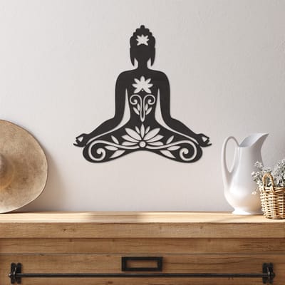 Wanddecoratie Boedhha - Muurdecoratie Budha - Muurdecoratie Hout - Wanddecoratie Hout - Muurdecoratie Woonkamer - Wanddecoratie Woonkamer - Wanddecoratie Industrieel - Wanddecoratie Mediteren - Home Decor - Wall Line Art - 29 x 29 cm