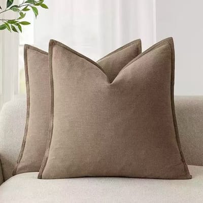 Kussenslopen Set - Kussenhoezen - 2 Stuks 40x40 cm - Ademend met Fijne Rand - Voor Bank en Woonkamer Decoratie - Kokosbruin