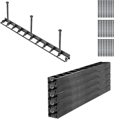 KADAX Gazonrand, 45 mm, 10 stuks + 30 spijkers, bloembedrand van kunststof, gazonafsluiting met kliksysteem, borderrand, borderrand (zwart, set B)