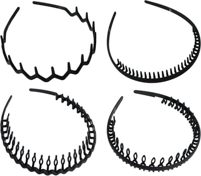 Set van 4 Unisex Haarbanden voor Mannen en Vrouwen - Zwarte Golfvormige Elastische Sport Haarbanden, Antislip en Comfortabel voor Activiteiten