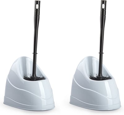 Plasticforte toiletborstels - wc-borstels - 2x stuks - met houder - 45 cm - wit - toiletborstelhouders - kunststof