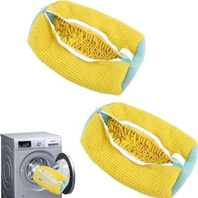 Dailygoods - NatureMan Wasschoenentas - Set van 2 schoenwasmachinetassen waszak voor wasmachine en droger, herbruikbaar voor de meeste schoenentassen en maten (geel)