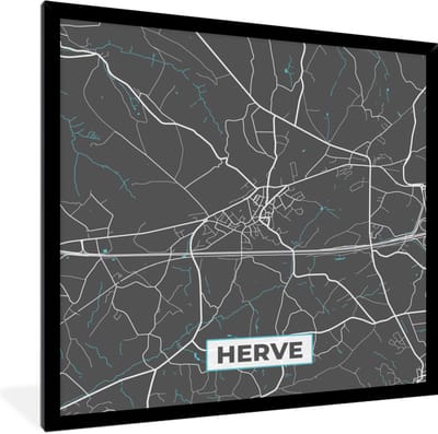 Fotolijst incl. Poster - Plattegrond – Herve – Blauw – Stadskaart - Kaart - 40x40 cm - Posterlijst