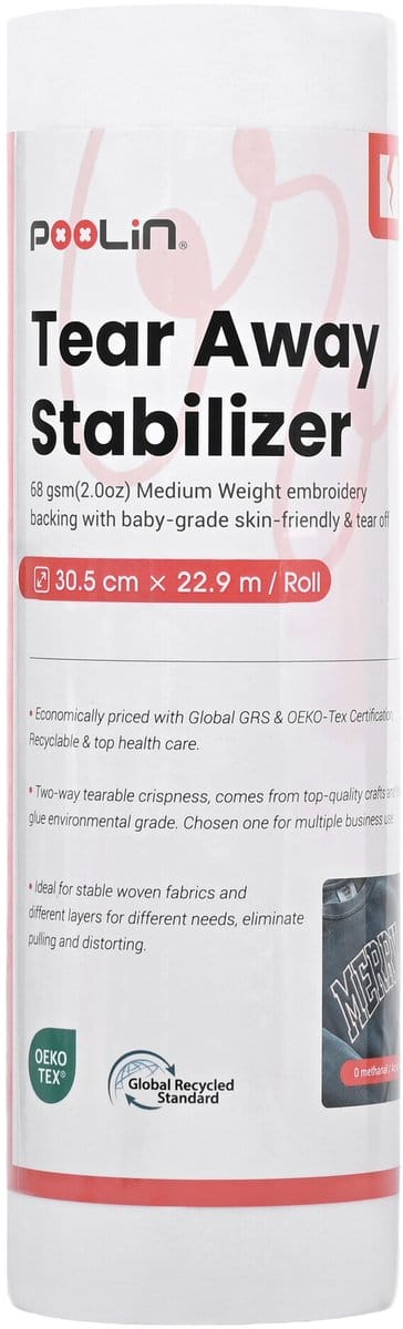 PooLin scheurbaar borduurstabilisator 56 g nonwoven 30 cm borduren