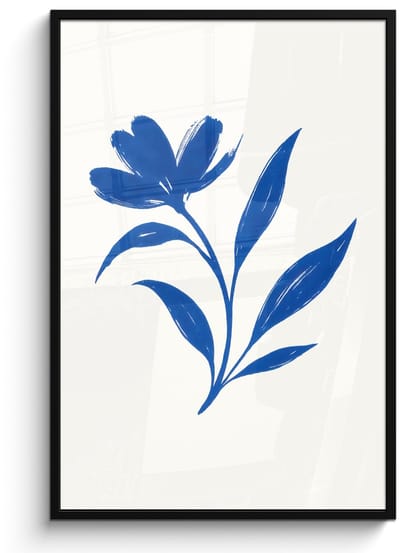 Poster in lijst - Fotolijst 80x120 cm - Posters - Bloem - Blaadjes - Minimalistisch - Blauw - Posterlijst zwart - Decoratie - Wanddecoratie woonkamer - Muurdecoratie slaapkamer