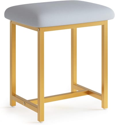 Omgoods - Dressing table stool met gouden poten, wit zacht kussen voor moderne slaapkamers (41 x 30 x 45 cm)
