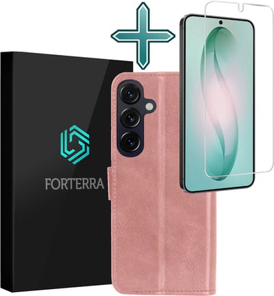 Hoesje Met Screenprotector - Geschikt voor Samsung Galaxy S26 - Luxe Pasjeshouder - Flipcase - Bookcase Portemonee - Flip Case - Kunstleer Book Case - Book Cover - Walletcase - Portemonneehoes - Rosé goud
