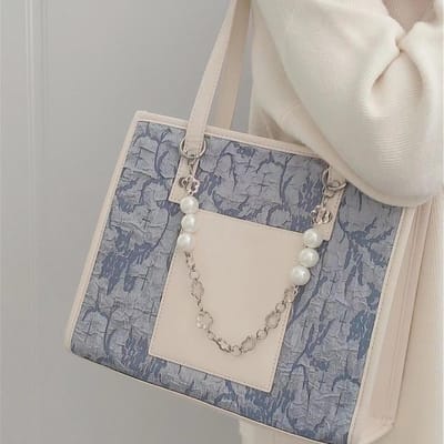 Draagtas voor Dames in Lente en Zomer Nieuwe Zeezout Blauwe Jacquard Stof Schoudertas Grote Capaciteit Reistas gray