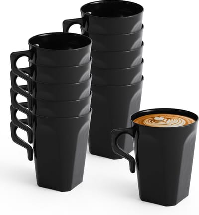 Matana – 50 Plastic Koffiekopjes, 240ml – Hard, Zwart – Stapelbaar & Herbruikbaar – Voor Kamperen, Feesten & Buitenevenementen