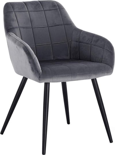 Eetkamerstoel - Donkergrijs Velvet - Met zwarte poten - Zithoogte 47cm - Set van 1