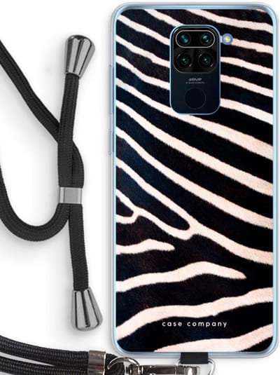 Case Company® - Hoesje met koord geschikt voor Xiaomi Redmi Note 9 hoesje met Koord - Zebra - Telefoonhoesje met Zwart Koord - Bescherming aan alle Kanten en Over de Schermrand
