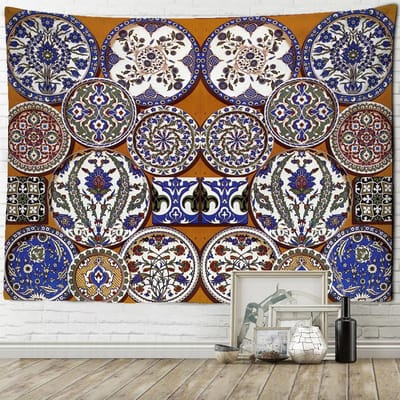Tapisserie à Motif d'Ornement de Disque Psychédélique Sorcellerie Esthétique Boho Art de Chambre Décoration Murale Décor de Chambre 95x70cm