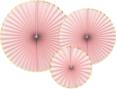 PARTYDECO - 3 poederroze en gouden papieren rozetten 23, 32 en 40 cm