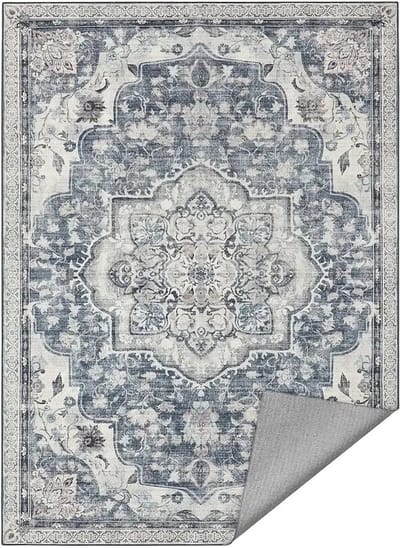 Tapijt - Kleed - Vloerkleed Rechthoek - Huiskleed - Woonkamer - Slaapkamer - Antislip - Laagpolig - Wasbaar - 170 x 120 cm - Vintage - Grijs
