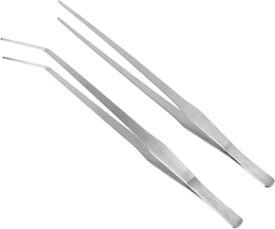 Pincetten Set - Recht Gebogen - Planten Verpotten - Roestvrij Staal - 38 cm - Zilver