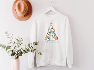 Lykke Merry Catmas Sweatshirt |Meowy Christmas | Unisex| Heren – Dames |Wit | Maat M