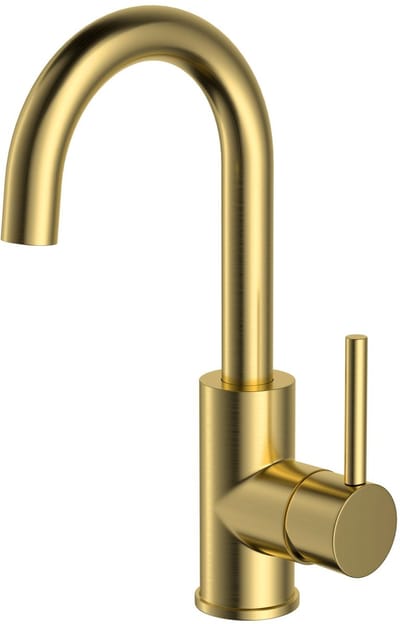H&F SENY Wastafelmengkraan Geborsteld Goud – Draaibare Uitloop – Eengreeps Kraan – Luxe Design Badkamerkraan – Waterbesparend & Duurzaam
