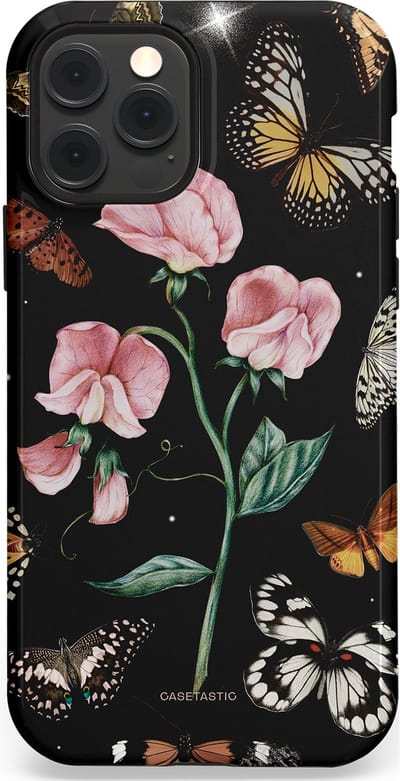 Casetastic hoesje geschikt voor Apple iPhone 12 / Apple iPhone 12 Pro - MagSafe - Dubbellaagse bescherming - Vleugels en bloemen - Fashion Case - Zwart Grijs Taupe