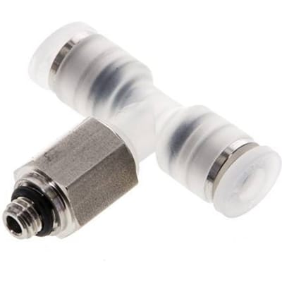 4mm x M 5 inline T-stuk PA/RVS Insteekfitting Buitendraad FDA Draaibaar EPDM