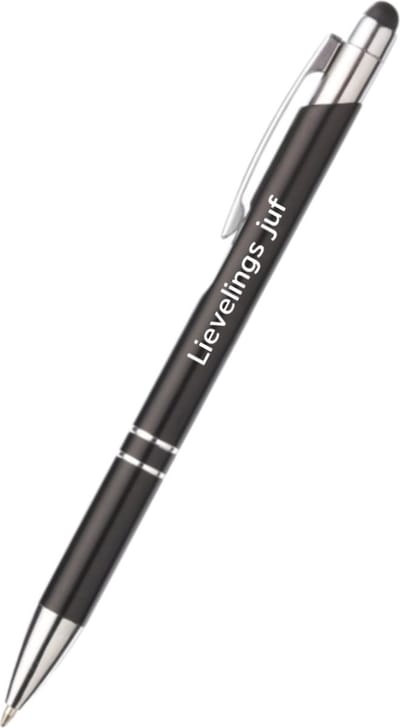 Akyol - lievelings juf pen - zwart - gegraveerd - Juf - lerares - juf - cadeau voor juf- afscheidscadeau leraar - kerst cadeau voor lerares -juffendag cadeau - juffendag - cadeau voor de leraar - met soft touch