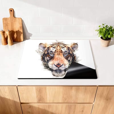 KitchenArt - Majestic Tiger - Inductie Beschermer - 76x51.5 cm - Kookplaat Beschermer - Luxe Afdekplaat Inductieplaat - Anti-slip & Oprolbaar - Beschermmat Inductiekookplaat