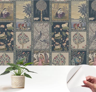 Wallfluent Zelfklevend Behang - Romantische scène Stickerbehang op rol - 152x104 cm - Marine Zelfklevend Behang - Herpositioneerbaar - Voor de woonkamer, slaapkamer en kantoor Zelfklevend Behang