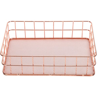 Draadopbergmand Organizer Metalen Opbergbak voor Huishoudelijke Bureau Organisatie (Rosé goud) beige