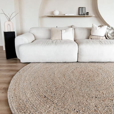 Rond Wollen Vloerkleed Palermo Beige/lichtbruin Eva Interior - Rond 240 Ø - (XL)