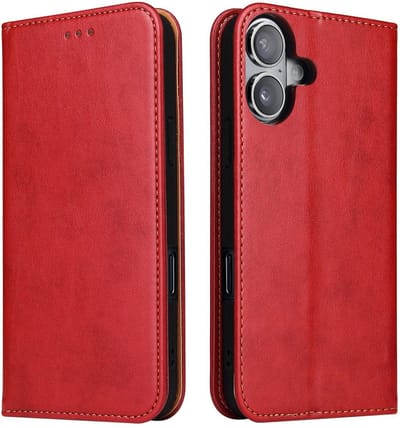 Premium Business Wallet Hoesje geschikt voor iPhone 16 - rood- Luxe Portemonnee - Kaarthouder - Pasjes - Contant geld - Schokbestendig