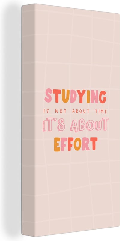 Canvas Schilderij Studeren - Tijd - Onderwijs - Quotes - 20x40 cm - Wanddecoratie