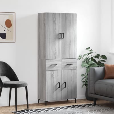 vidaXL - Hoge - kast - 69,5x34x180 - cm - bewerkt - hout - grijs - sonoma - eikenkleurig